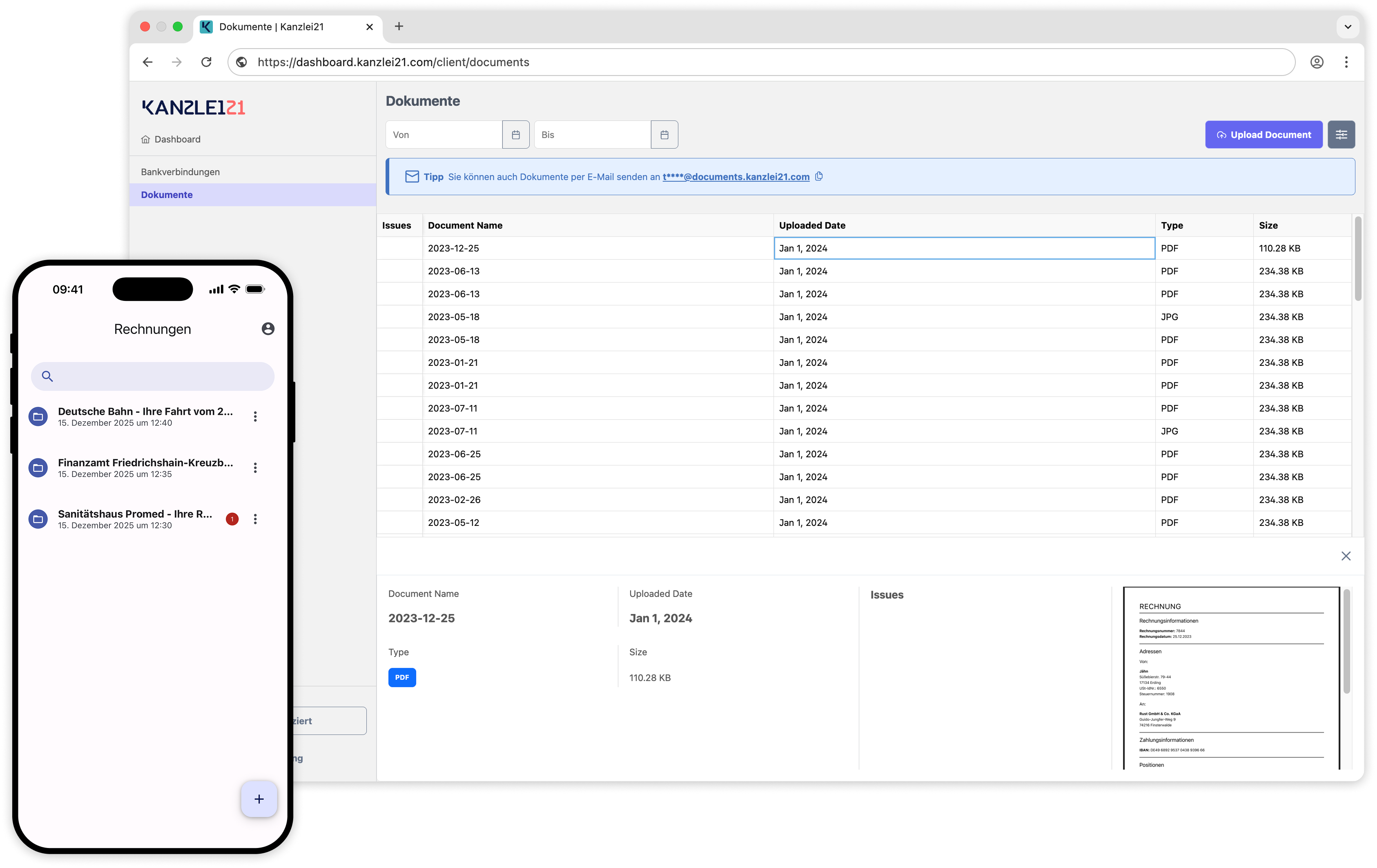 Client mobile app interface